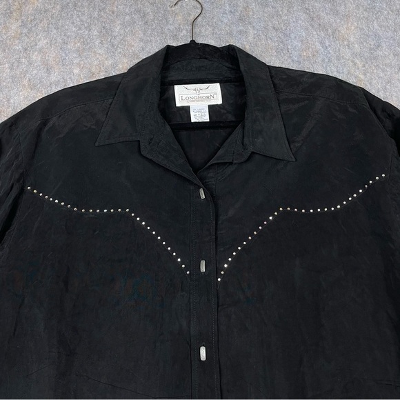 Vtg Longhorn Niver Western Wear Rhinestone Etched Buttons Western Chic Shirt 2XL - Picture 4 of 15